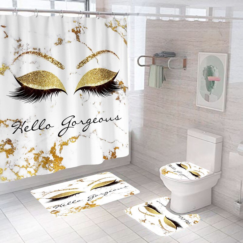 Stylish Rose Gold Eyelash Makeup Print Bath Curtain
