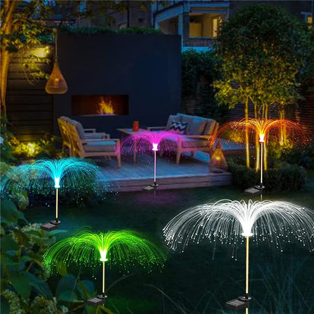 7 Color jellyfish Solar Led garden fiber optic Lamp jellyfish
