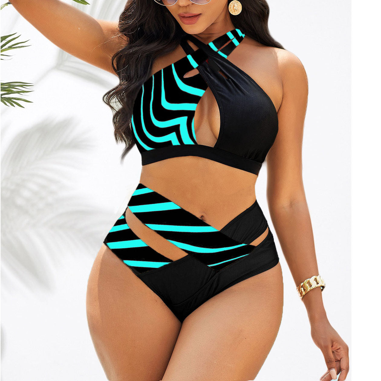 Halter Two Piece Printed Bathing Suit S-5XL