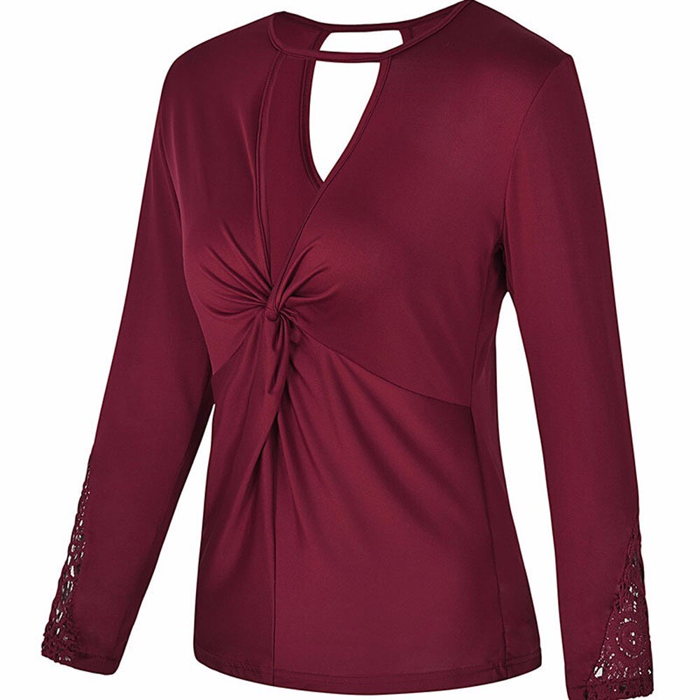 Lace Long Sleeve Casual V-neck