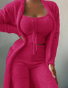 Warm Soft Fleece 3 Pieces Crop Top+Long Pants+Coat