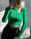 Autumn Winter Ribbed Knitted Long Sleeve Crop Top