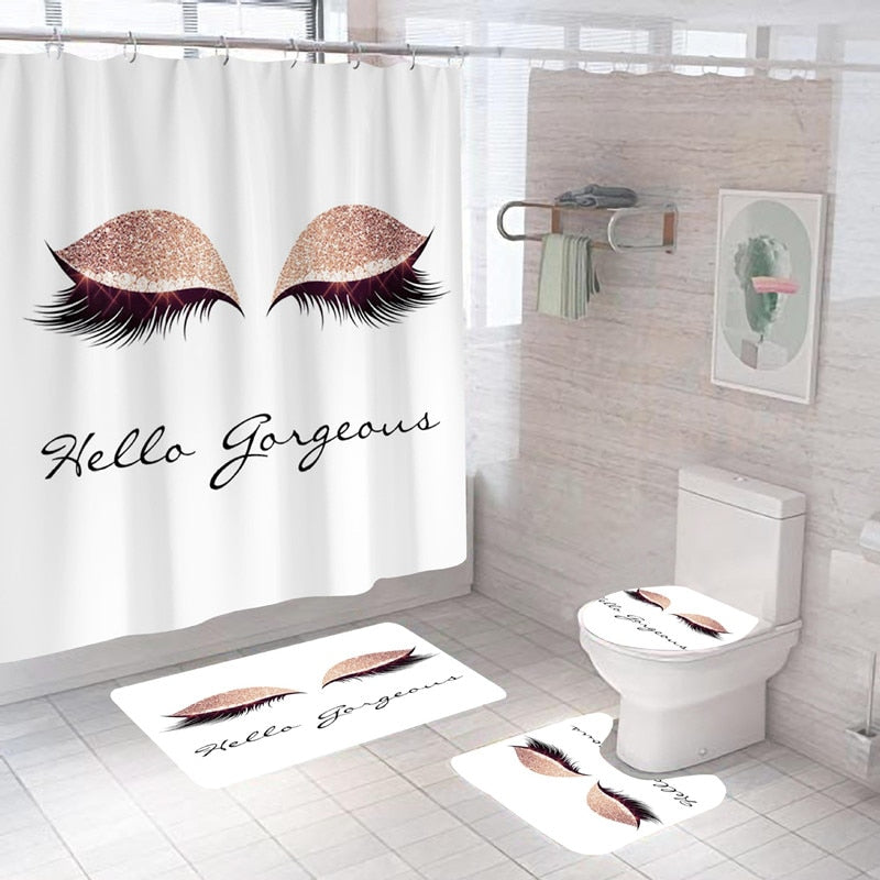 Stylish Rose Gold Eyelash Makeup Print Bath Curtain
