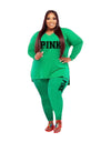XL-5XL Two Piece Long Sleeve V Neck top And Pants