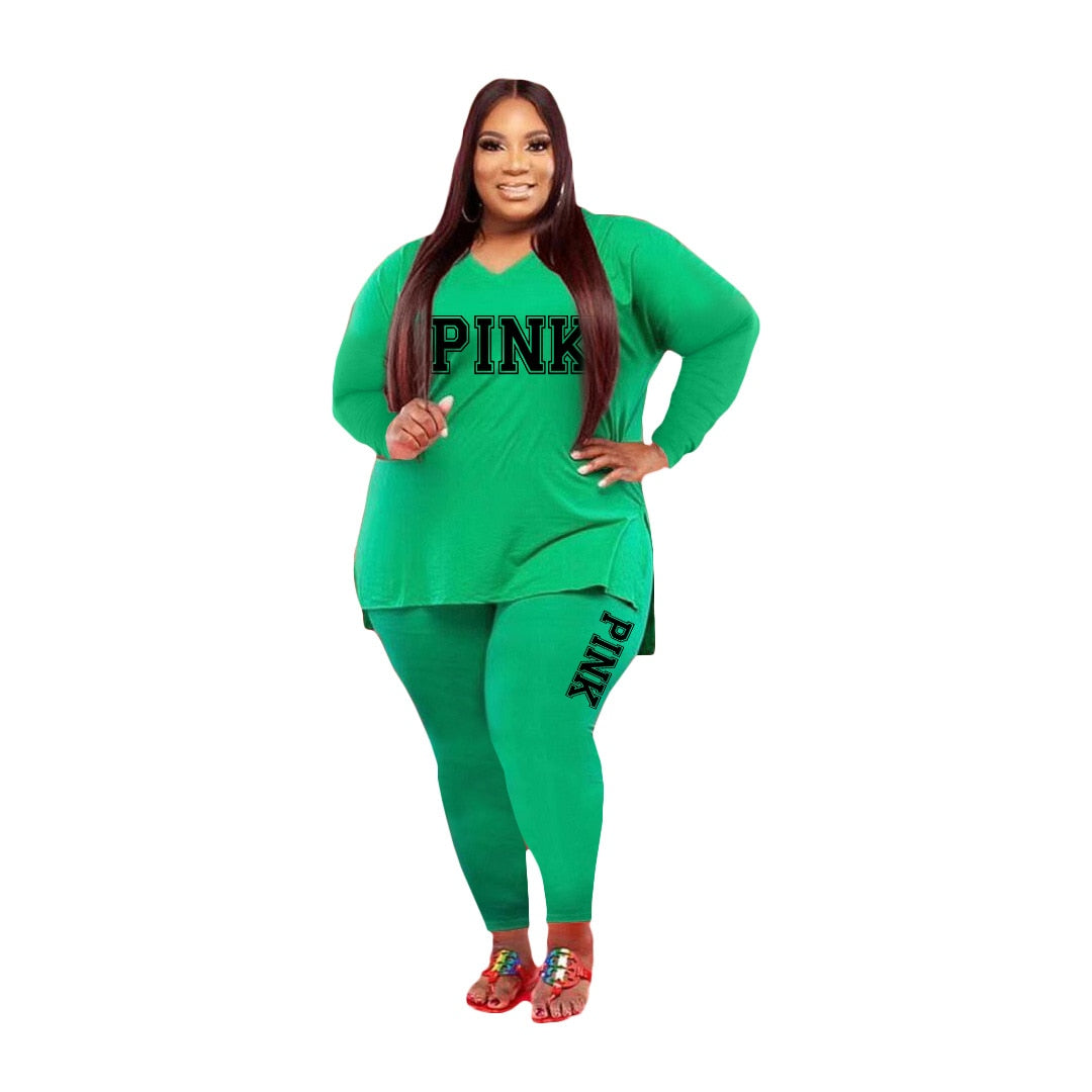 XL-5XL Two Piece Long Sleeve V Neck top And Pants