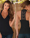 Sleeveless Halter Backless Lace V Neck Blouse