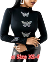Casual T-shirt  Butterfly Pattern Studded Long Sleeve XS-5XL