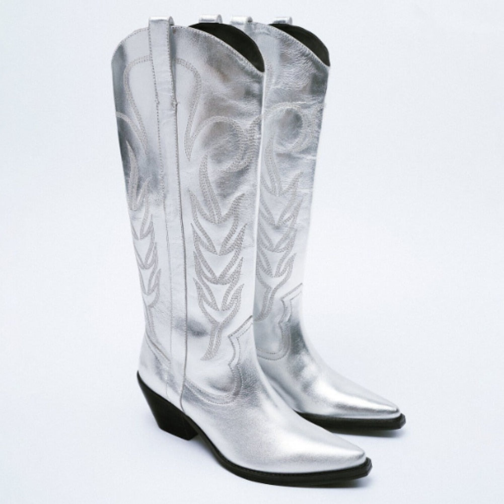Embroidered Metallic Western Women's Cowboy boots