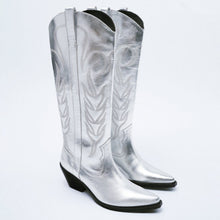 将图片加载到图库查看器，Embroidered Metallic Western Women&#39;s Cowboy boots
