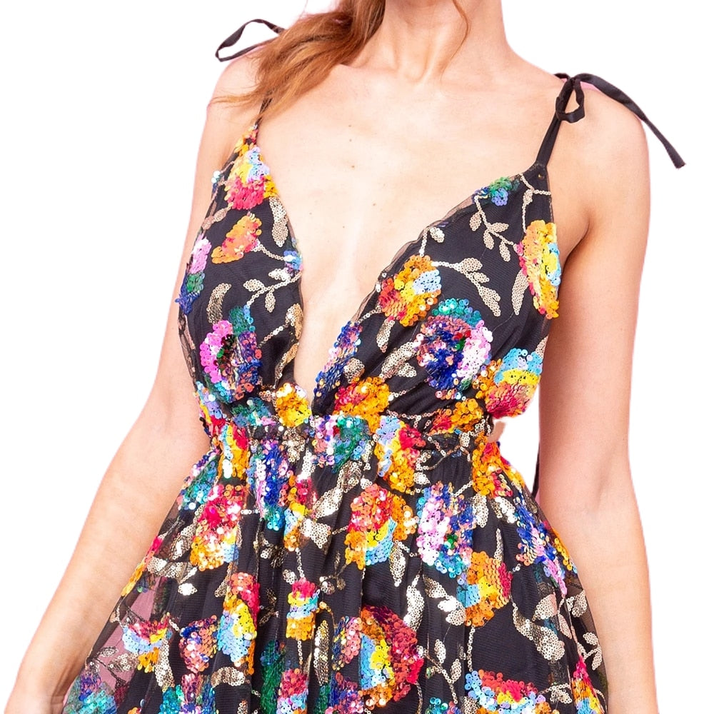 Elegant Chic Suspender Sequined Backless Mini Dress