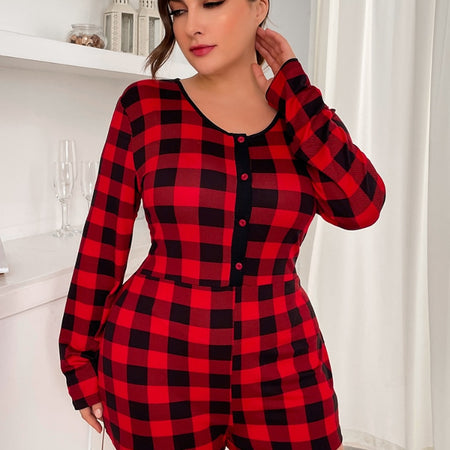 Plus Size Lounge Red Plaid Onesies Sleepwear