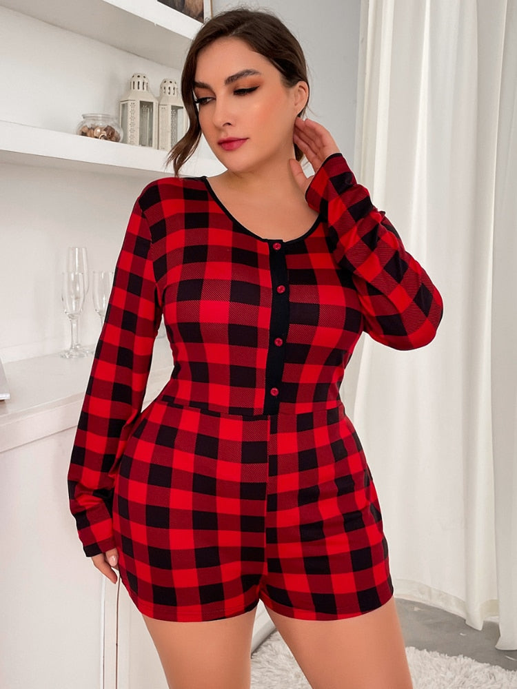 Plus Size Lounge Red Plaid Onesies Sleepwear