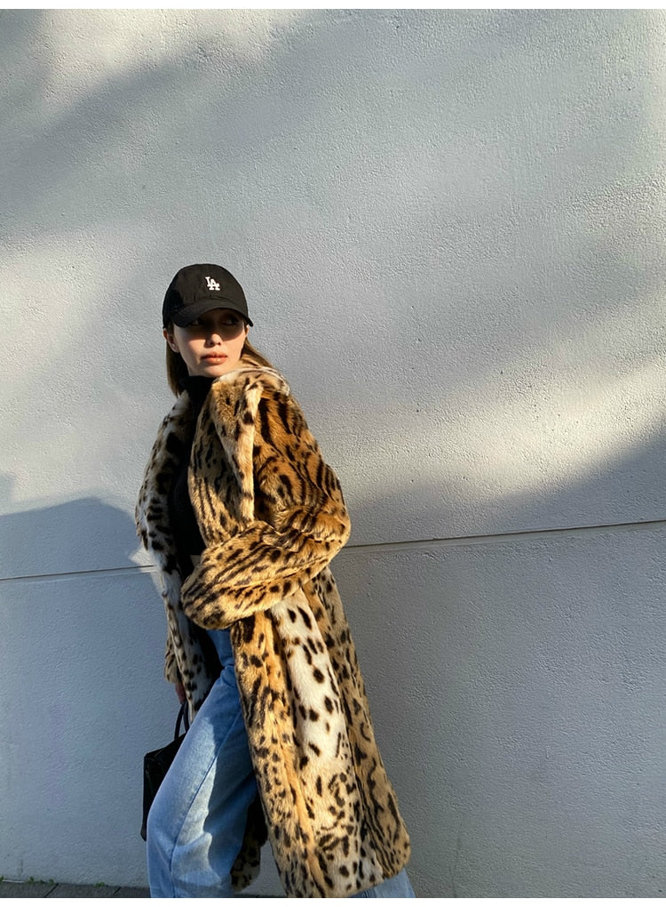 Long Thick Fluffy Faux Fur Tiger Print Coat