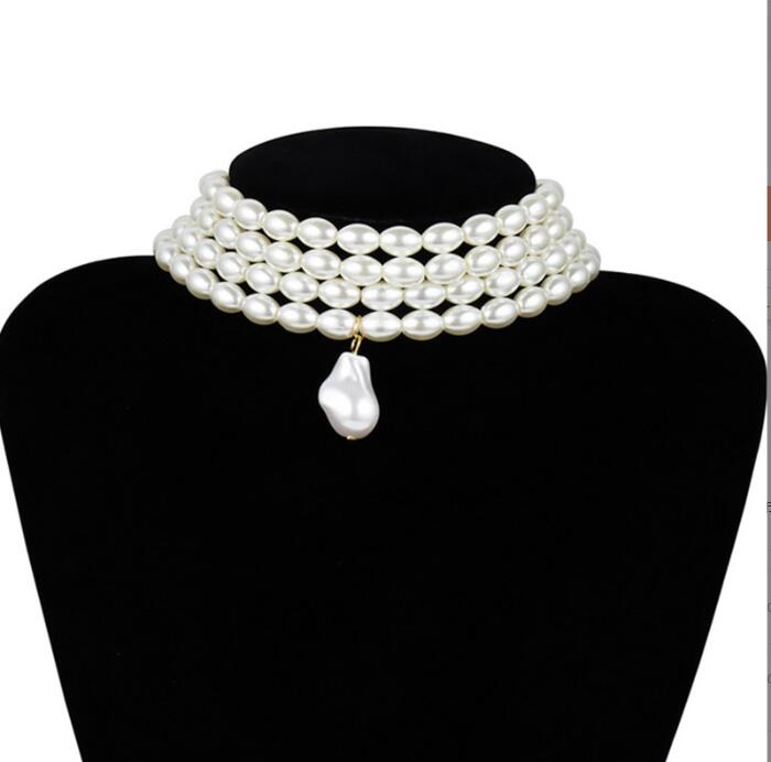 Multi-layer imitation pearl beaded short necklace earring set
