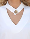 Solid Color V-Neck Long Sleeve Shirt