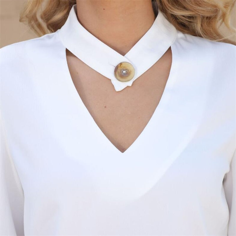 Solid Color V-Neck Long Sleeve Shirt