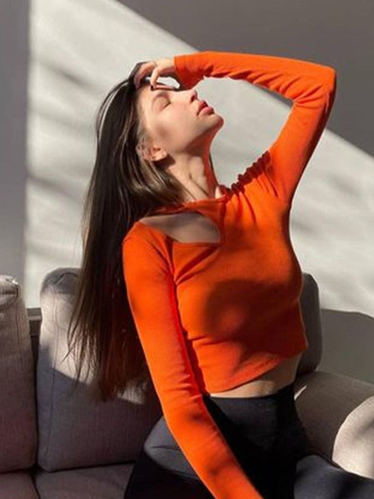 Autumn Winter Ribbed Knitted Long Sleeve Crop Top