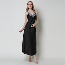 Cargar imagen en el visor de la galería, Long Chemise Lace Satin Nightgown
