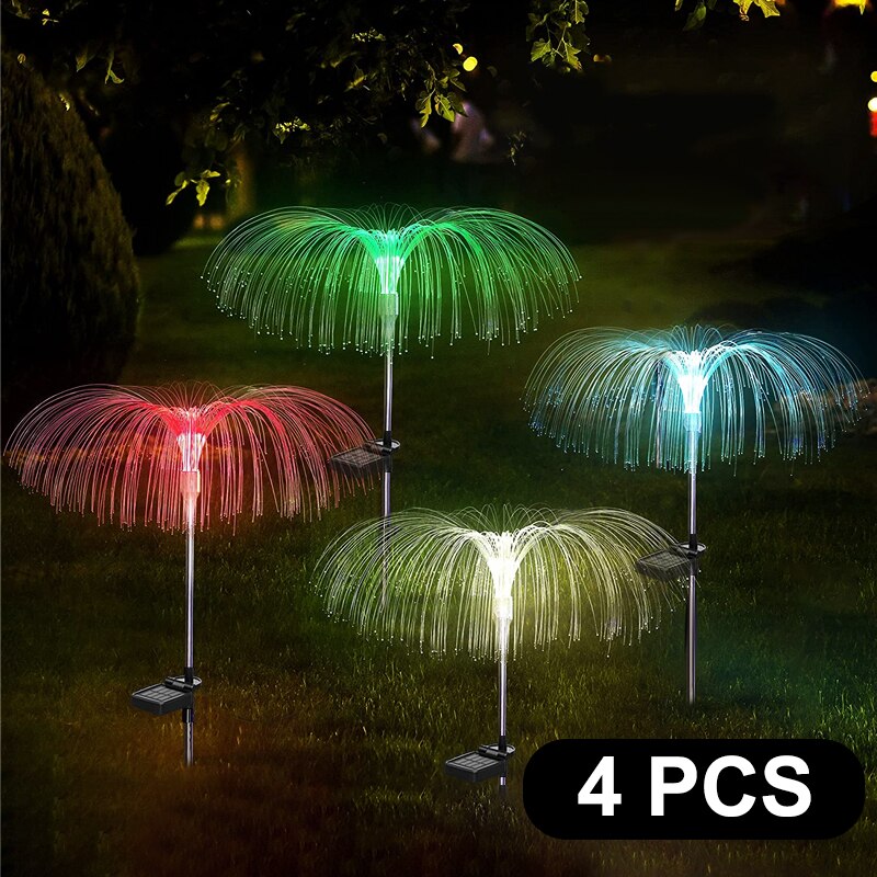 7 Color jellyfish Solar Led garden fiber optic Lamp jellyfish