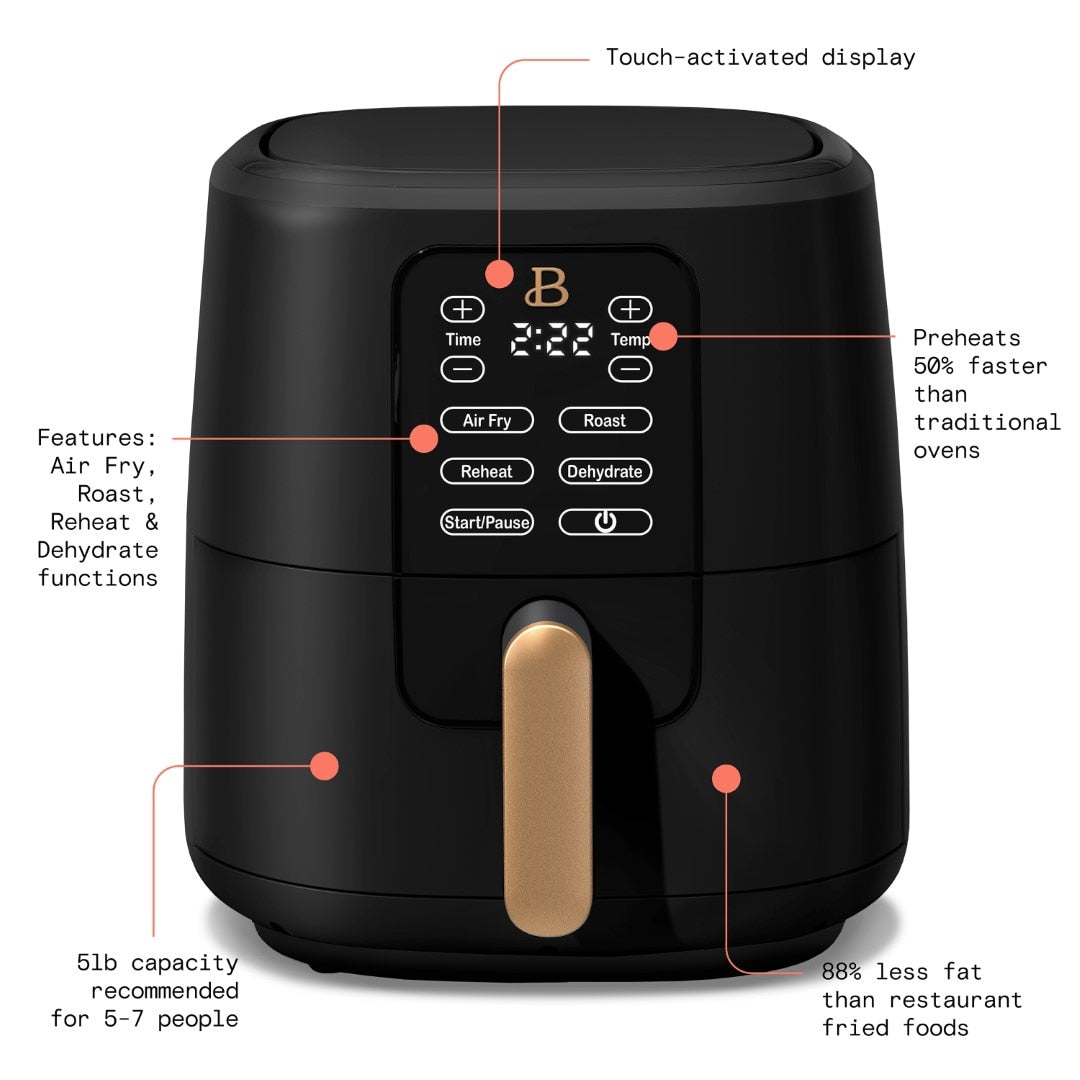 Beautiful 6 Quart Touchscreen Air Fryer, Black Sesame by Drew Barrymore
