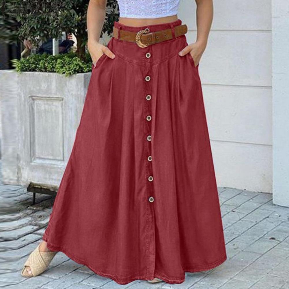 Casual Loose Hem Button A-line Long Skirt