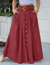 Casual Loose Hem Button A-line Long Skirt