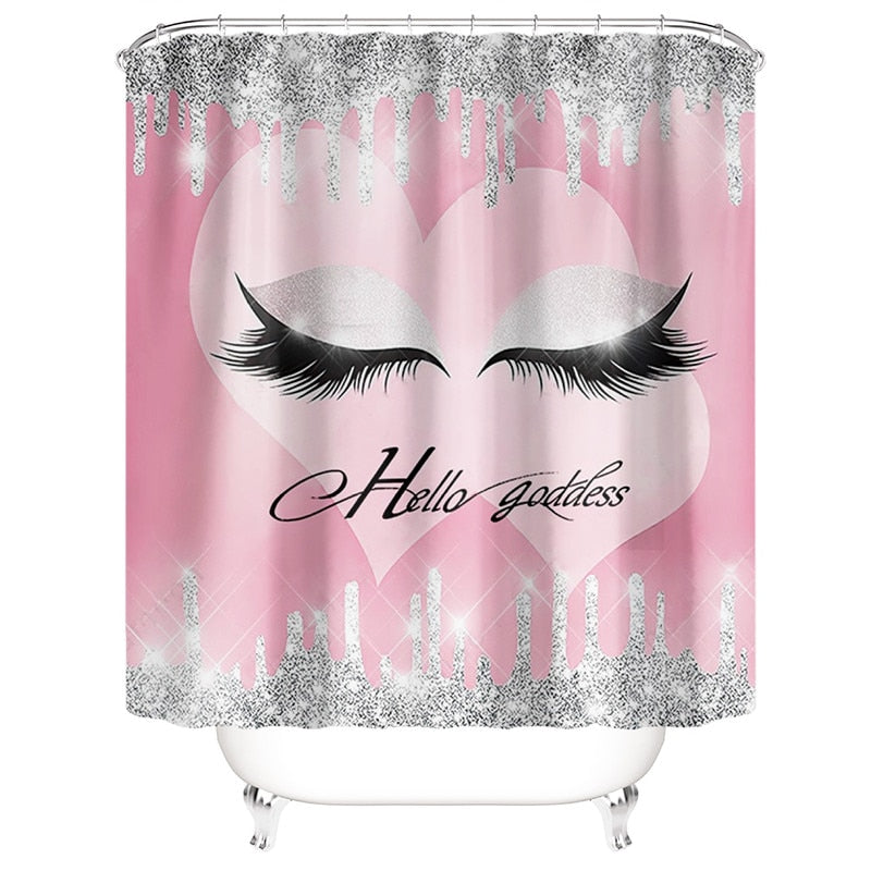 Stylish Rose Gold Eyelash Makeup Print Bath Curtain