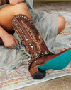 Thick Heel Metal Belt Buckle Rivet Embroidery Western Boots