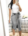 Midi Pencil High Waist Denim Button Skirt