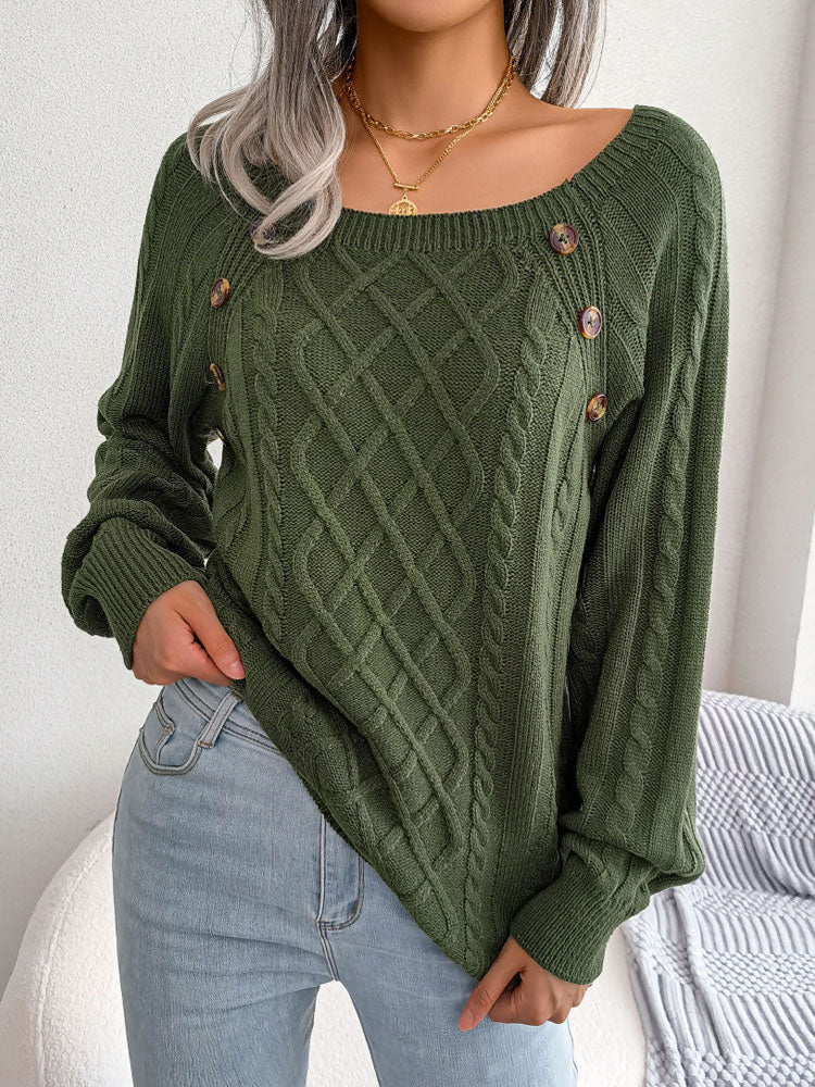 Knitted Acrylic Loose Long Sleeve Sweater