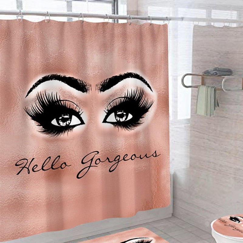 Stylish Rose Gold Eyelash Makeup Print Bath Curtain