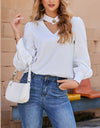 Solid Color V-Neck Long Sleeve Shirt