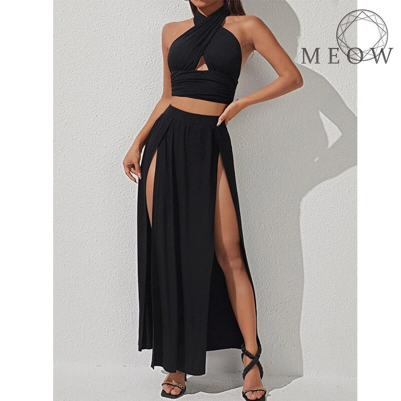 Sexy Crop Top and Skirt Two Piece Set