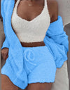 Warm Soft Fleece 3 Pieces Crop Top+Long Pants+Coat