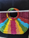 Round Handle Colorful Contrasting Colors Hand-Woven Straw Bag