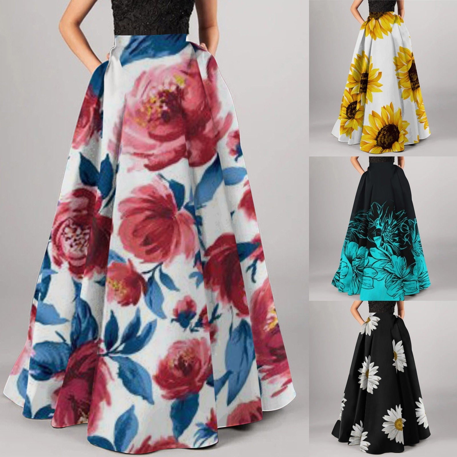 High Waist Bohemian Floral Print Maxi Skirts