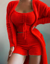 Warm Soft Fleece 3 Pieces Crop Top+Long Pants+Coat