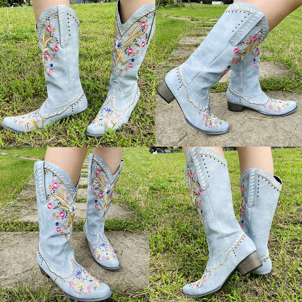 Embroidery Floral Western Cowboy Boots
