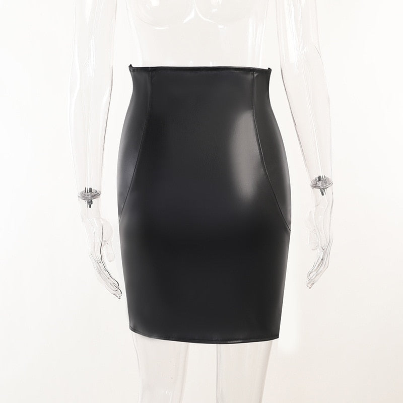 Irregular Faux Leather High Waist A-Line Zipper Skirt