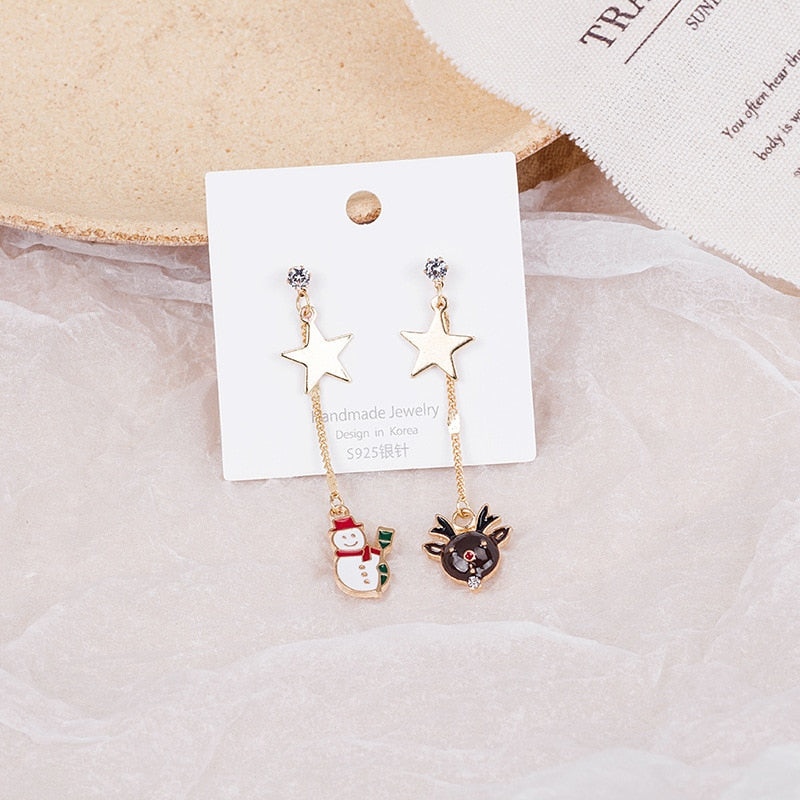 Fashion Green Red Color Star Ball Christmas Earring Women