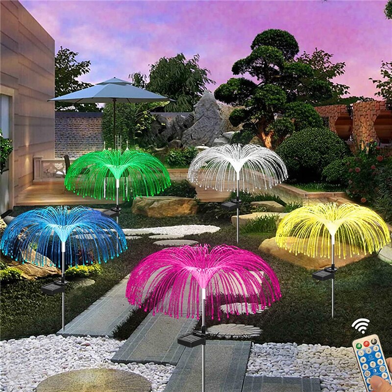 7 Color jellyfish Solar Led garden fiber optic Lamp jellyfish