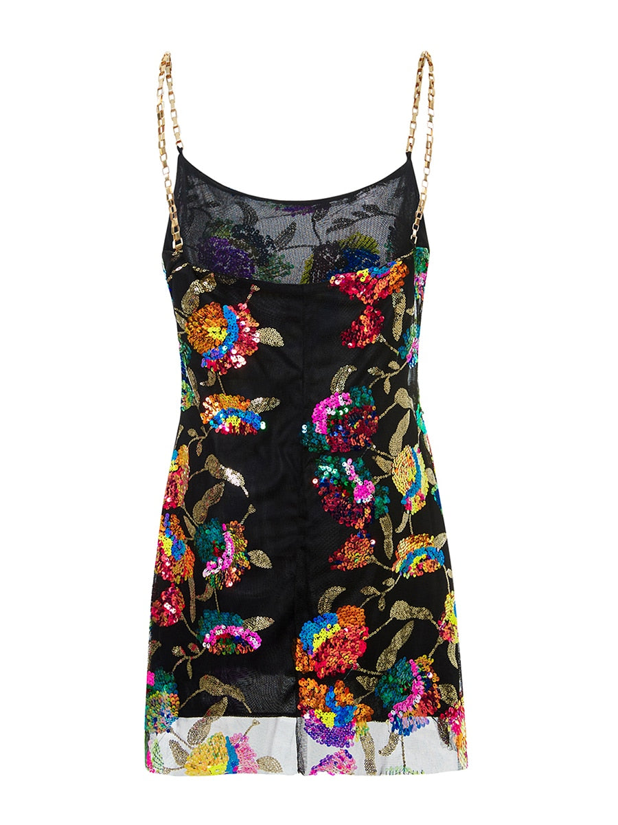 Elegant Chic Suspender Sequined Backless Mini Dress