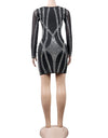 Long Sleeve Sheer Black Rhinestone Dress