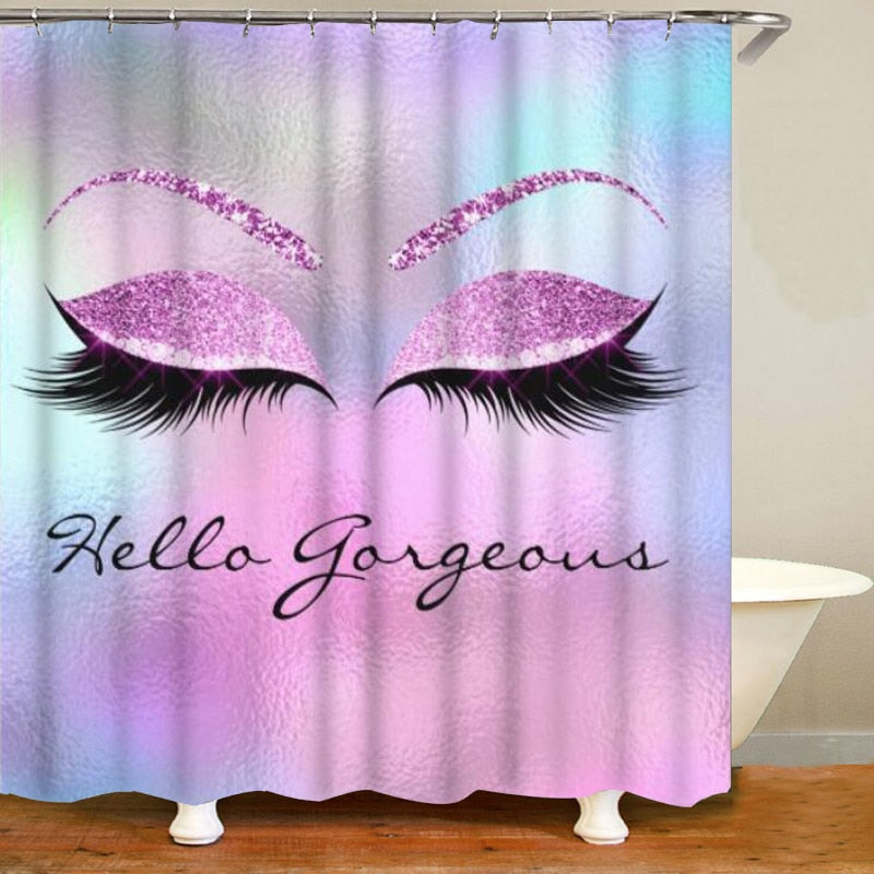 Stylish Rose Gold Eyelash Makeup Print Bath Curtain