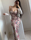 Low Cut Sexy Pleated Printing Floral Long Dress