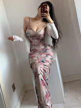 Load image into Gallery viewer, Low Cut Sexy Pleated Printing Floral Long Dress
