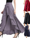 Chiffon Wide-Leg Ruffle Split Tie-Waist Maxi Skirt