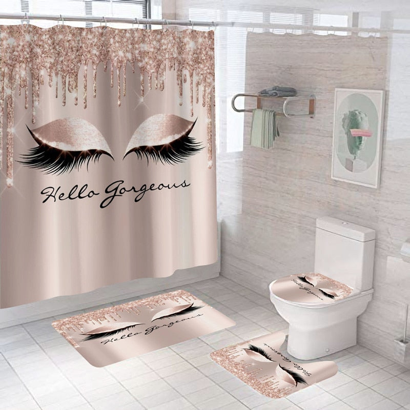 Stylish Rose Gold Eyelash Makeup Print Bath Curtain