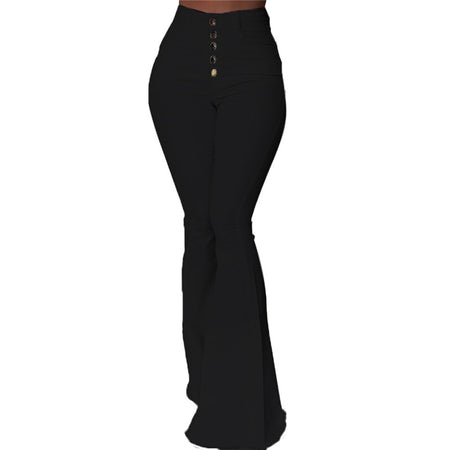 Bell-bottom Solid High Waist Long Pants