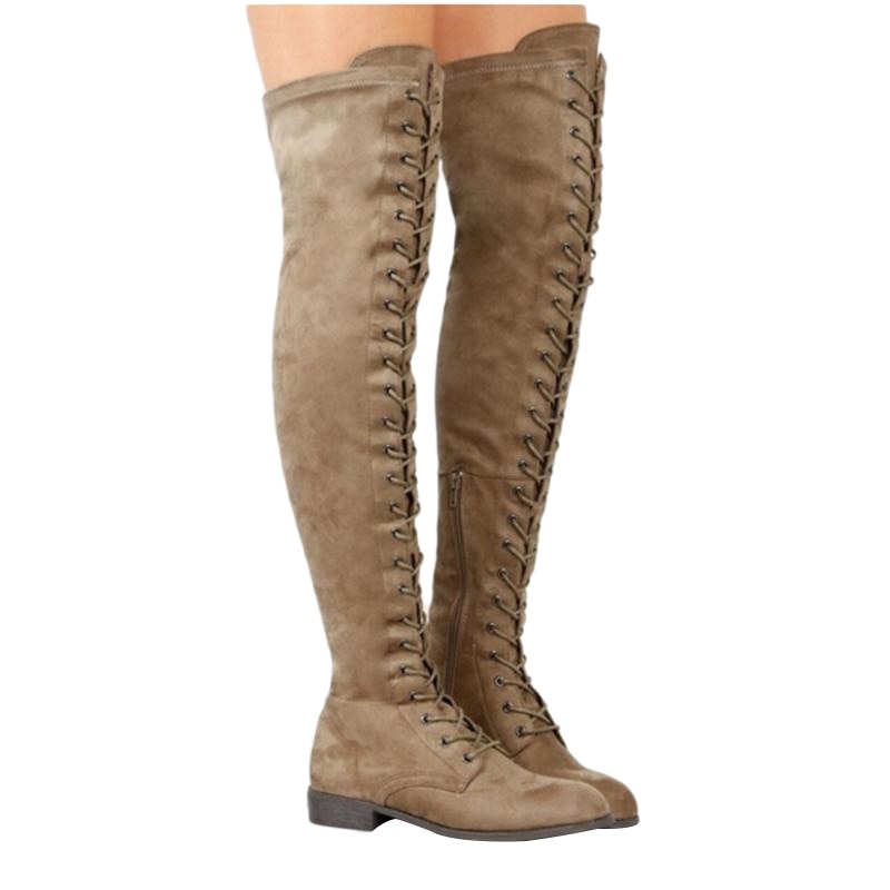 Cross Strap Suede Leather Knee High Boots